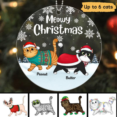 Walking Cats Snow Background Personalized Acrylic Ornament