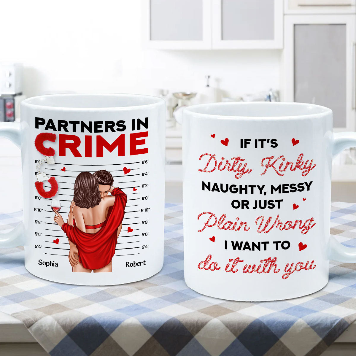 Couple Standing Kissing Partners In Crime Personalized Mug