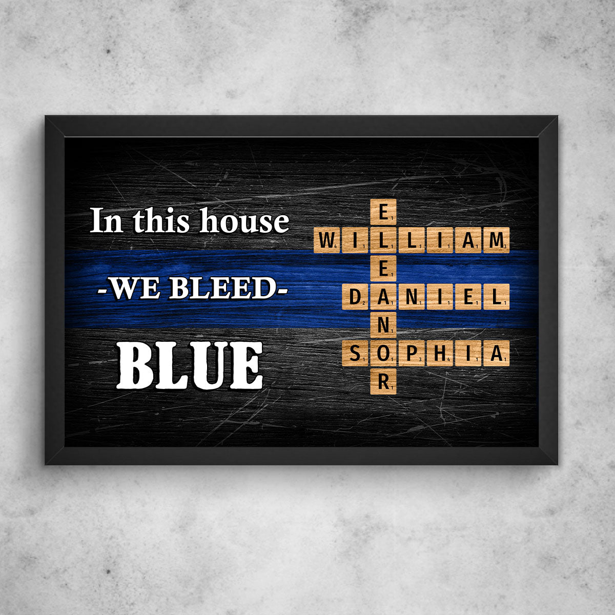 In This House We Bleed Blue Family Crossword Art Puzzle, Personalized Thin Blue Line Poster, Meaningful Father's Day Gift for Dad, Gift for Husband