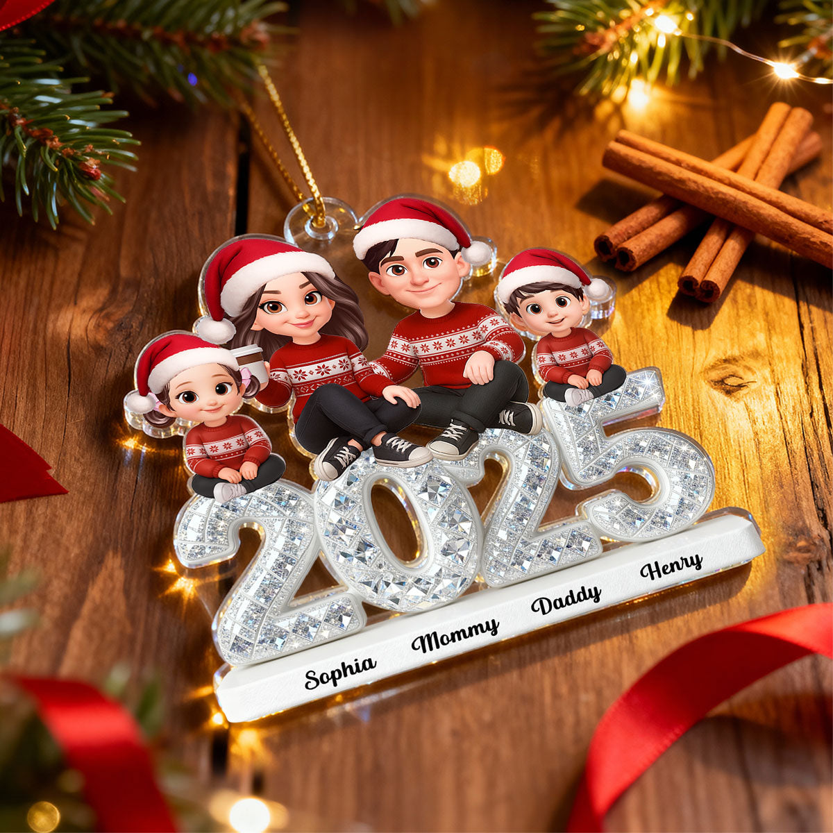 3D Shining Effect Christmas Family- Personalized Acrylic Ornament