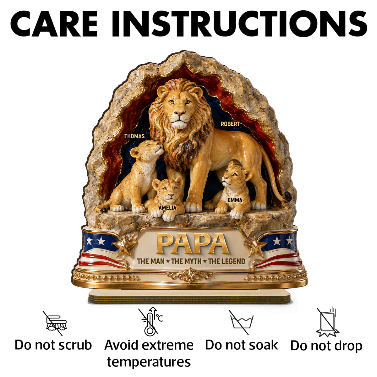 Lion Dad the Legend - Personalized 2-Layered Wooden Plaque -  Gift for Dad, Husband
