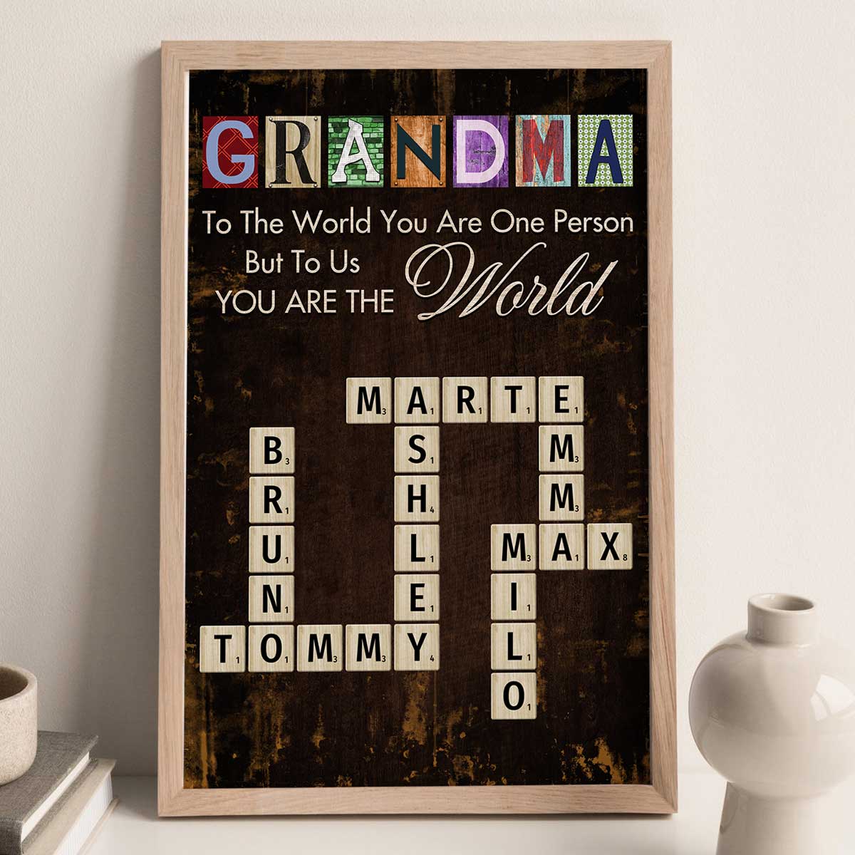 Grandma You Are The World Crossword Puzzle Art Home Decor Personalized Poster