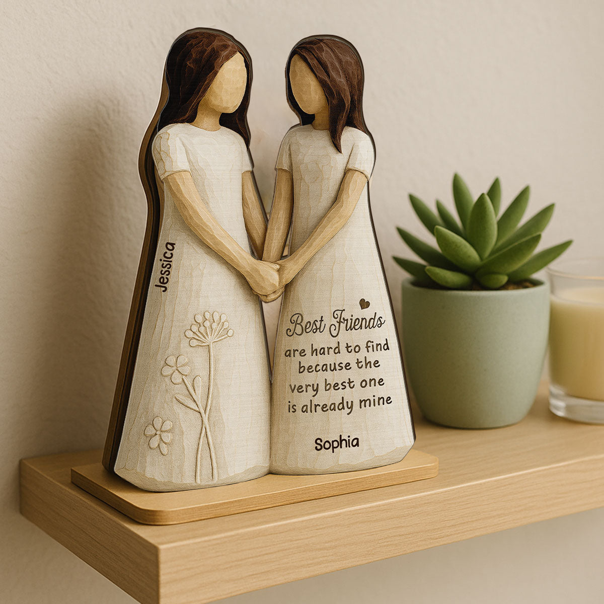 Best Friends Are Hard To Find 3D Effect - Personalized 2-Layered Wooden Plaque - Gift for Besties, Best Friends