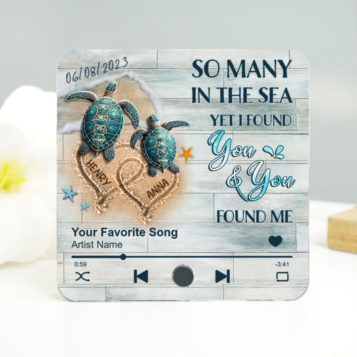 I Found You & You Found Me Sea Turtles Personalized Music Fridge Magnet,  Gift For Couple