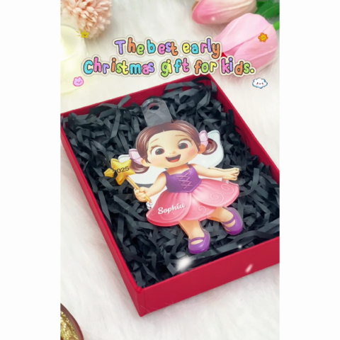 3D Effect Cute Cartoon Fairy Kid Christmas Personalized Acrylic Ornament, Beautiful Gift For Grandkids
