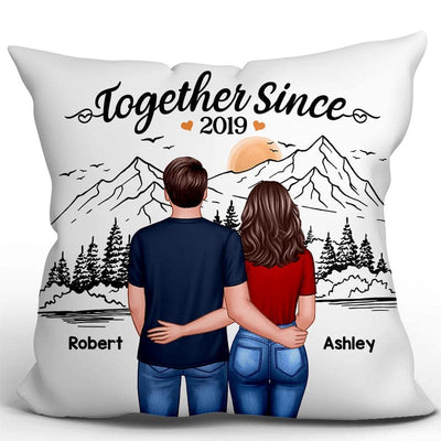 Mountain Simple Sketch Couple Back View Personalized Pillow