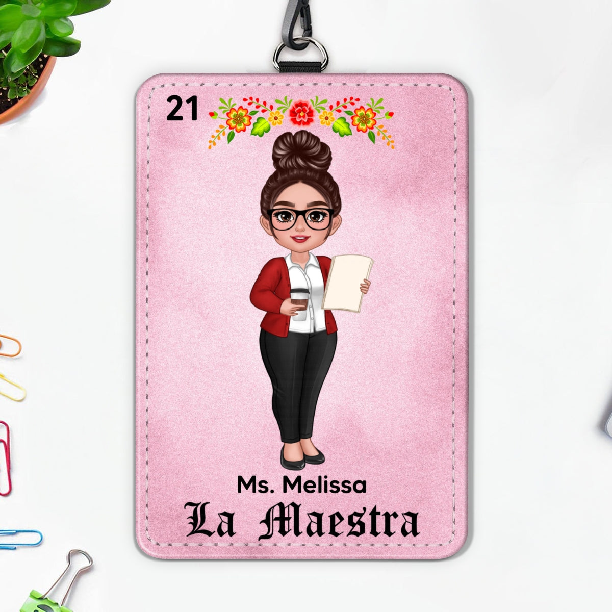 Teacher La Maestra Personalized ID Badge Holder, Back To School Gift For Teacher