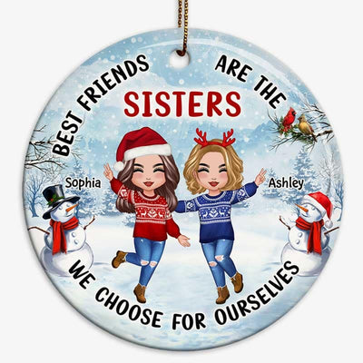 Happy Doll Besties In Snow Christmas Personalized Circle Ornament