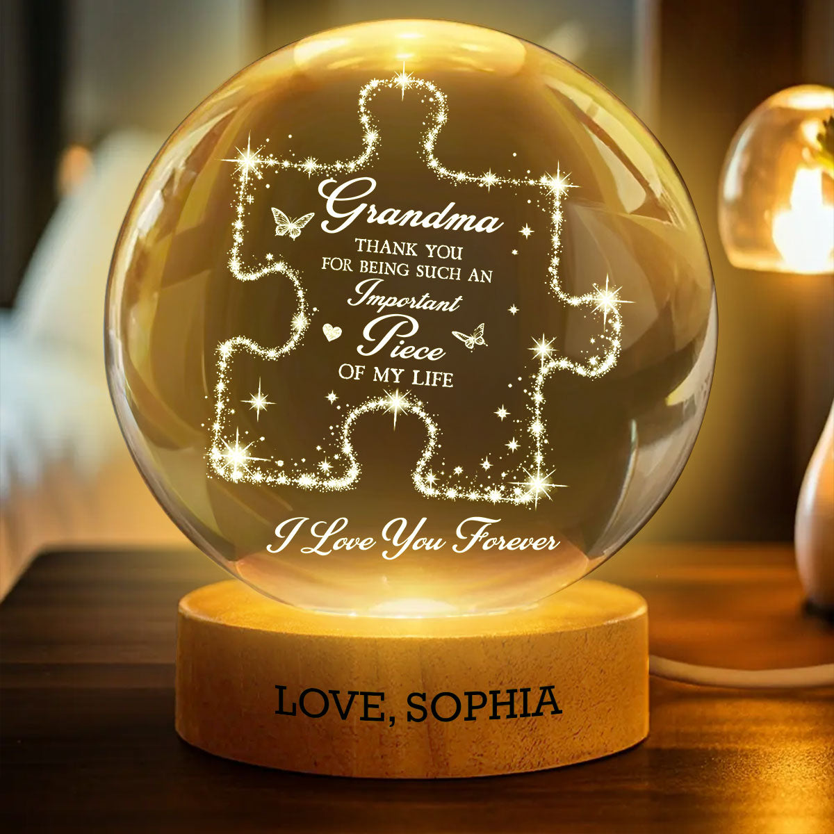 Grandma Thank You Important Piece - Personalized Crystal Ball LED Night Light - Mother's Day Gift For Grandma, Mom