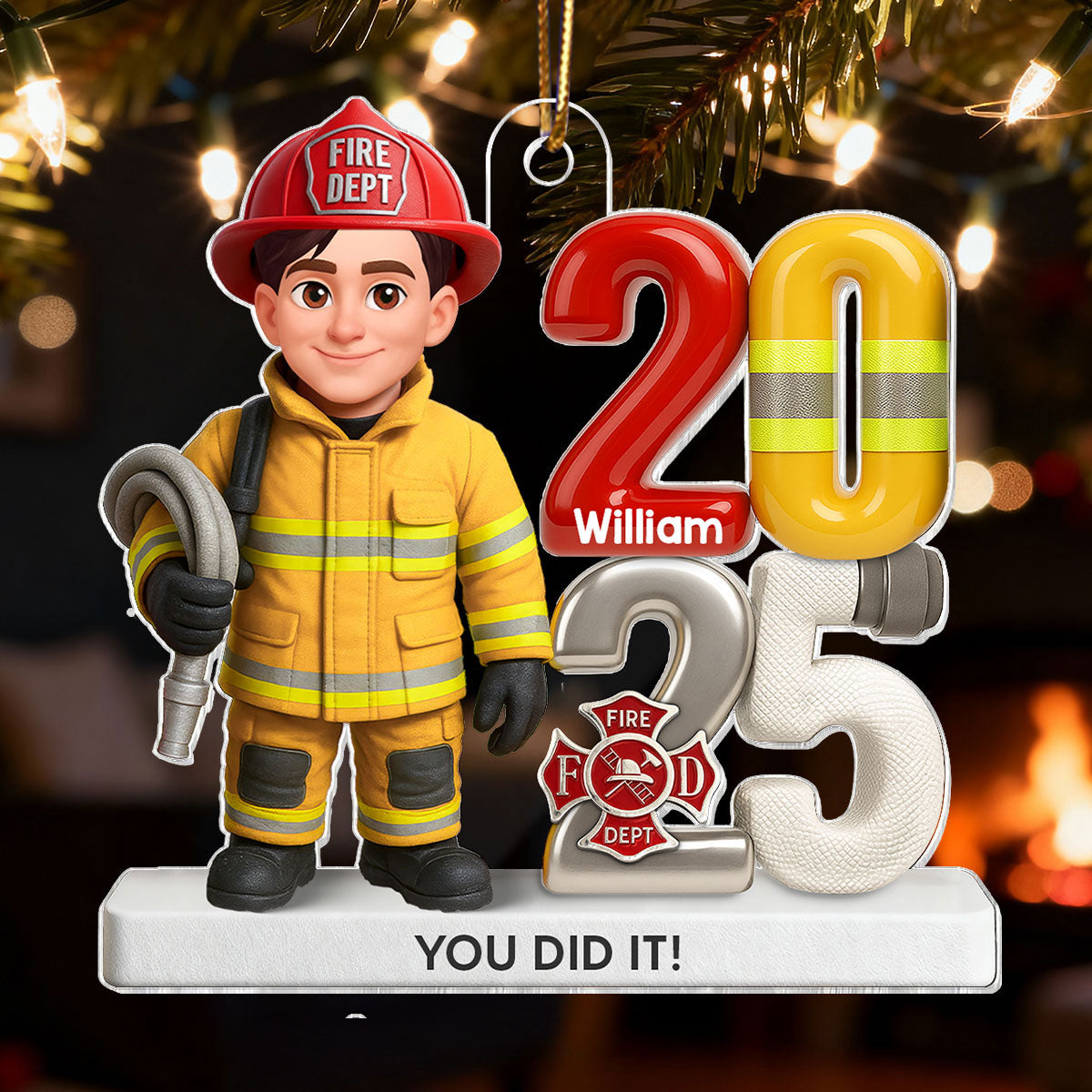 2025 Firefighter You Did It - Personalized Acrylic Ornament - Fire Academy Graduation Gift, Promotion Gift