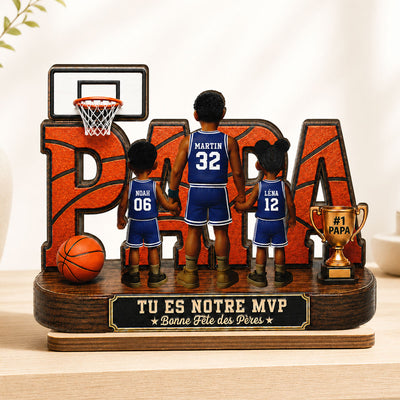 Papa basketteur légendaire - Tu es notre MVP - Plaque personnalisée en bois 2 couches - Cadeau de Fête des Pères pour papa, mari et fans de basketball