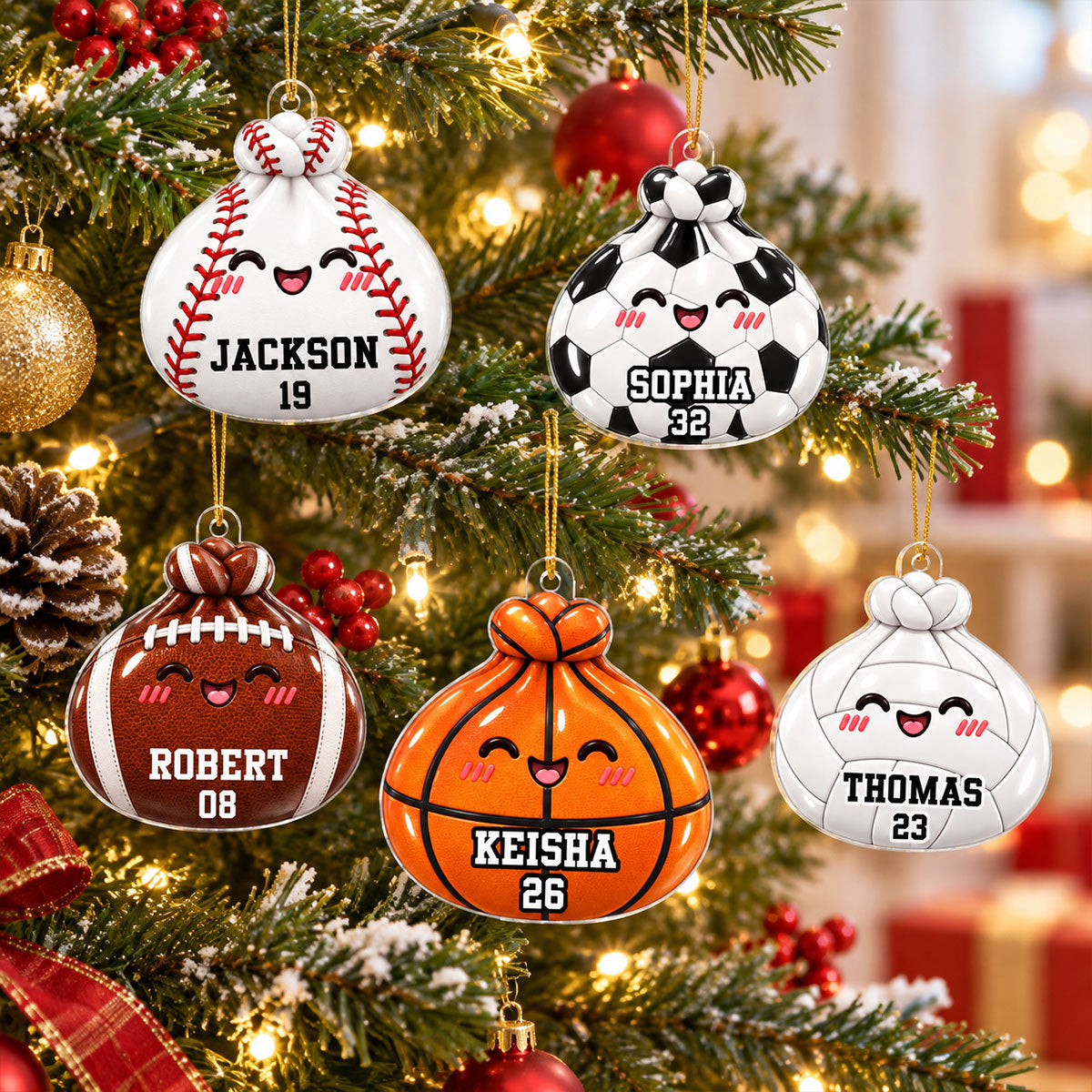 Cute Funny Sport Dumpling Dim Sum Custom Name - Personalized Acrylic Ornament - Christmas Gift For Kids, Teenagers, Soccer, Football, Baseball, Basketball, Volleyball Players