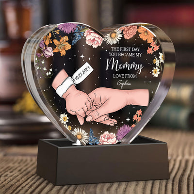 The First Day You Became My Mommy Personalized Premium Heart Crystal LED, Free Shipping Included,  Gift for her, Gift for New Mom