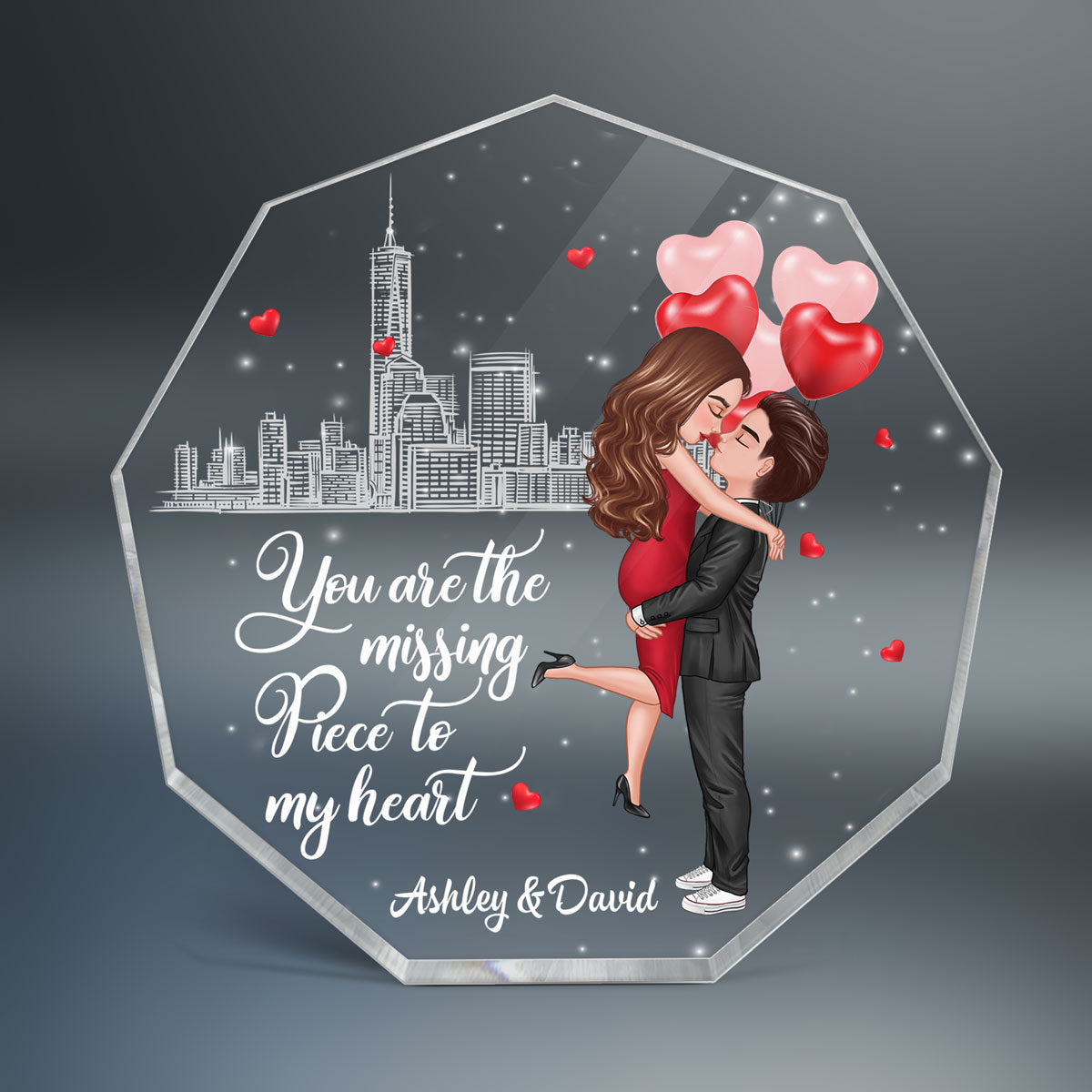 The Missing Piece To My Heart Personalized Nonagon Acrylic Plaque - Valentine‘s Day Gift For Him, Gift For Her