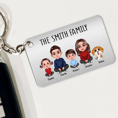 Family Sitting Crossed Legs Personalized Metal Keychain