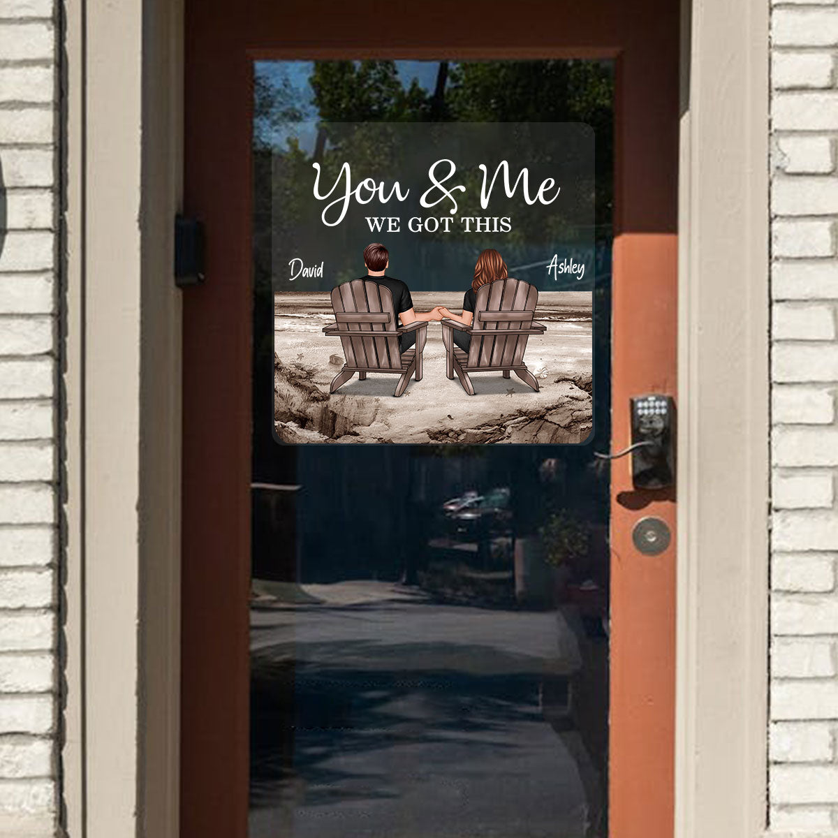 Back View Couple Sitting Beach Landscape Personalized Decal