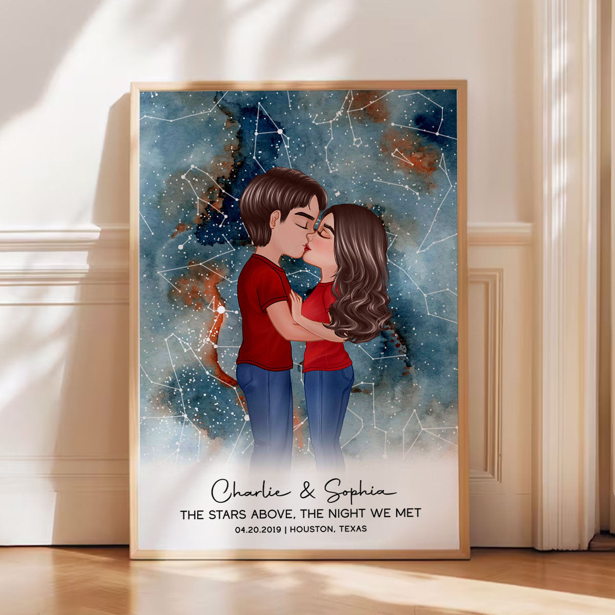 Couple Kissing The Night We Met Custom Star Map Personalized Poster, Heartfelt Anniversary Gift, Wedding Gift, Gift For Couple, For Her, For Him