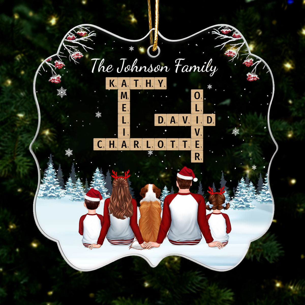 Family In Snow Crossword Puzzle Art Personalized Acrylic Ornament