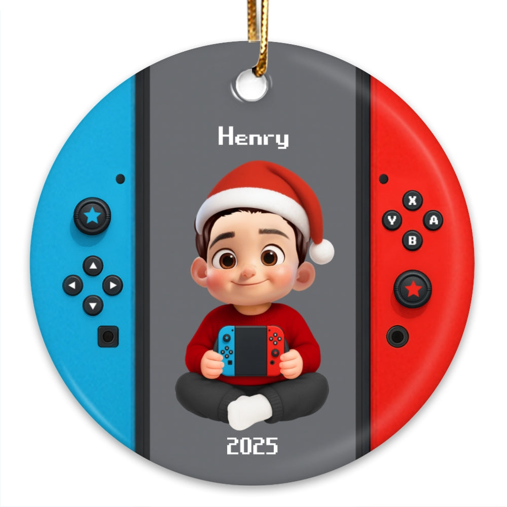 Christmas Gamer - Personalized Ceramic Ornament - Gift for Boys Girls Kids