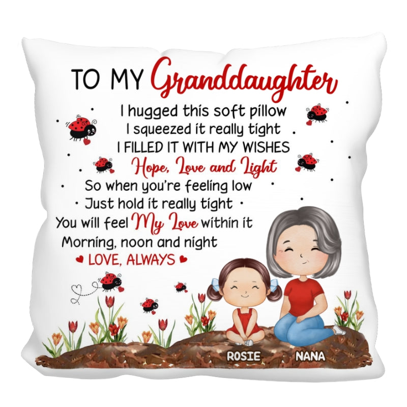 Lady Bug To My Granddaughter Grandson Doll Grandma Grandkids Watercolor Style Gift For Grandchildren Personalized Pillow