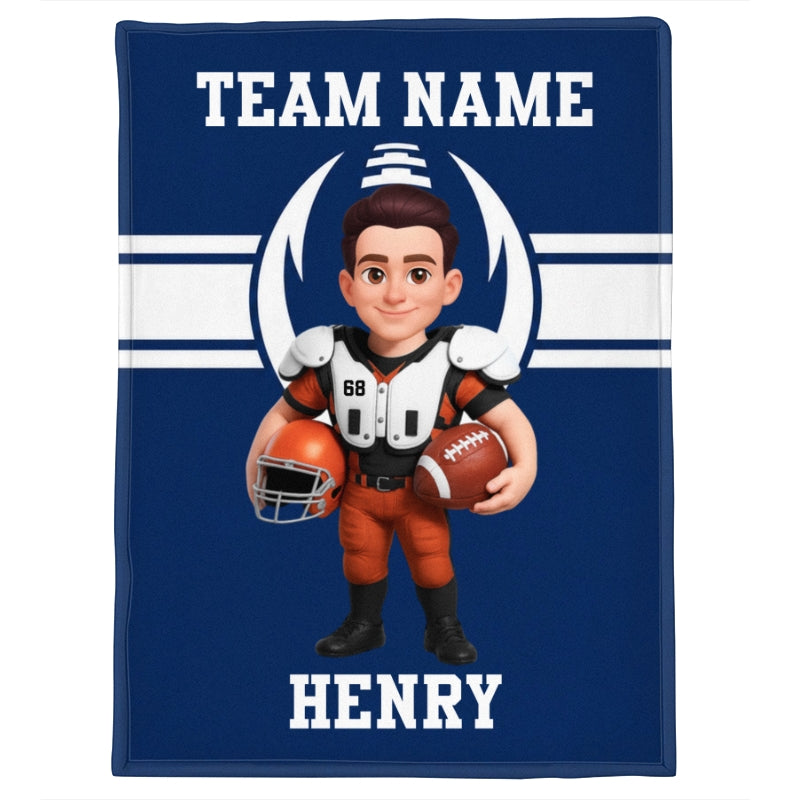 Proud American Football Player Custom Name And Team Name - Personalized Fleece Blanket - Christmas Gift For American Football Players, Grandson, Son