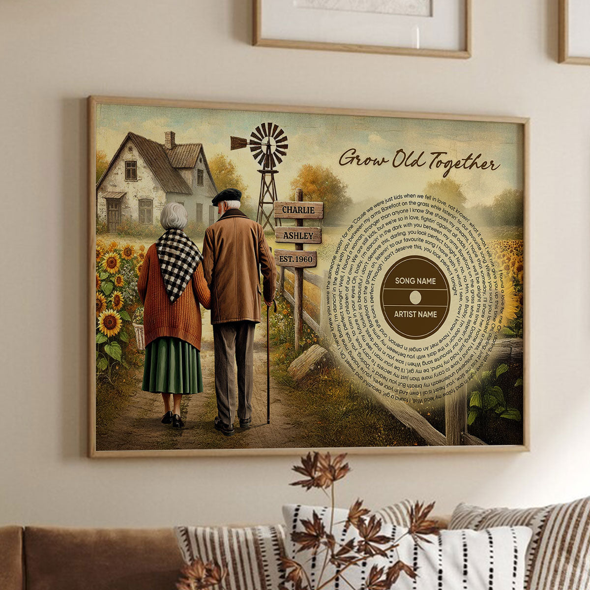 Couple Growing Old Together Favorite Song Vinyl Lyrics Personalized Poster, Heartfelt 2025  Gift, Anniversary Gift For Couple, For Him, For Her, Husband, Wife