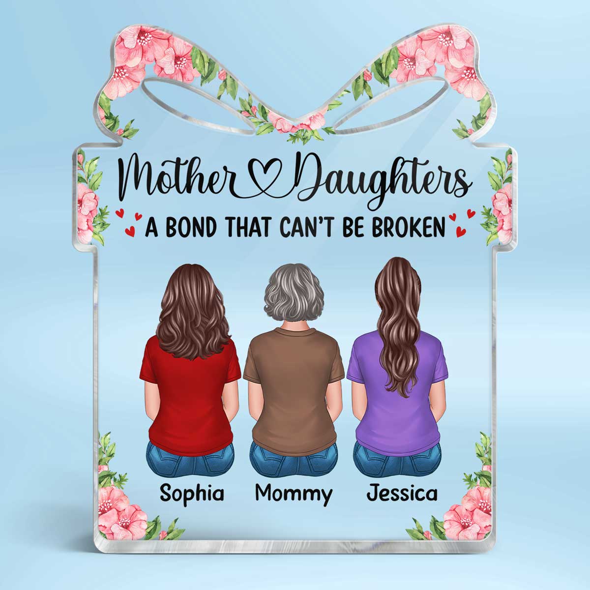 Back View Mother And Daughters Gift For Mom Personalized Gift Shaped Acrylic Plaque
