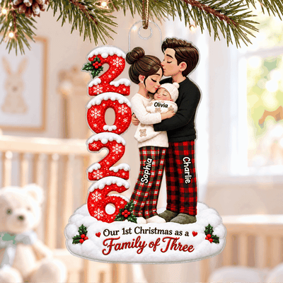 2026 Family of Three - Personalized Acrylic Ornament - Baby's First Christmas Keepsake, Christmas Gift for New Mom, New Dad & First-Time Parents.