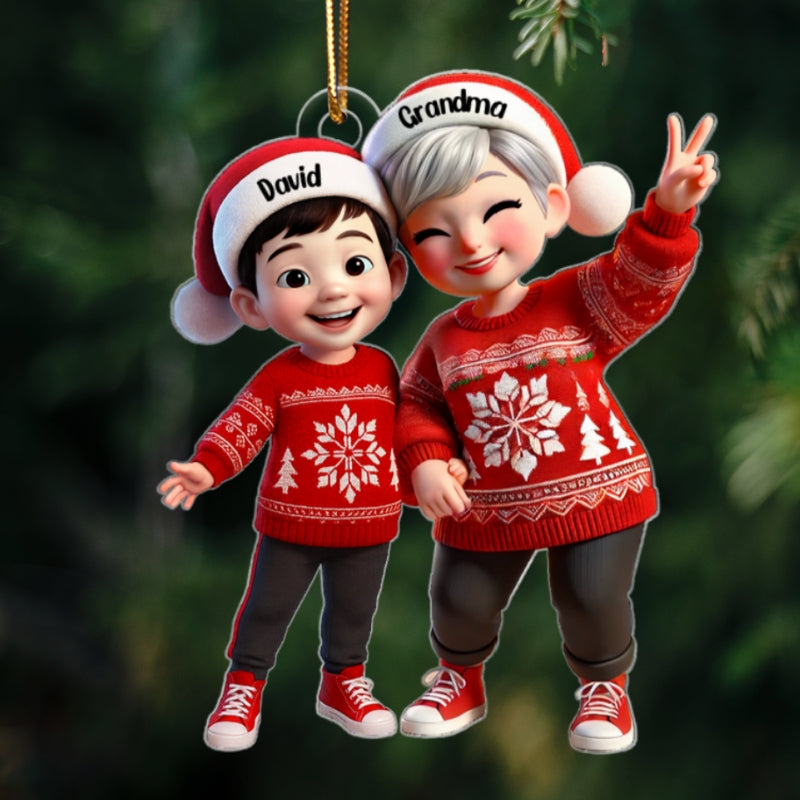 Happy Grandma Grandkids 3D Effect Personalized Acrylic Ornament, Christmas gift for Grandma, Granddaughter, Grandson