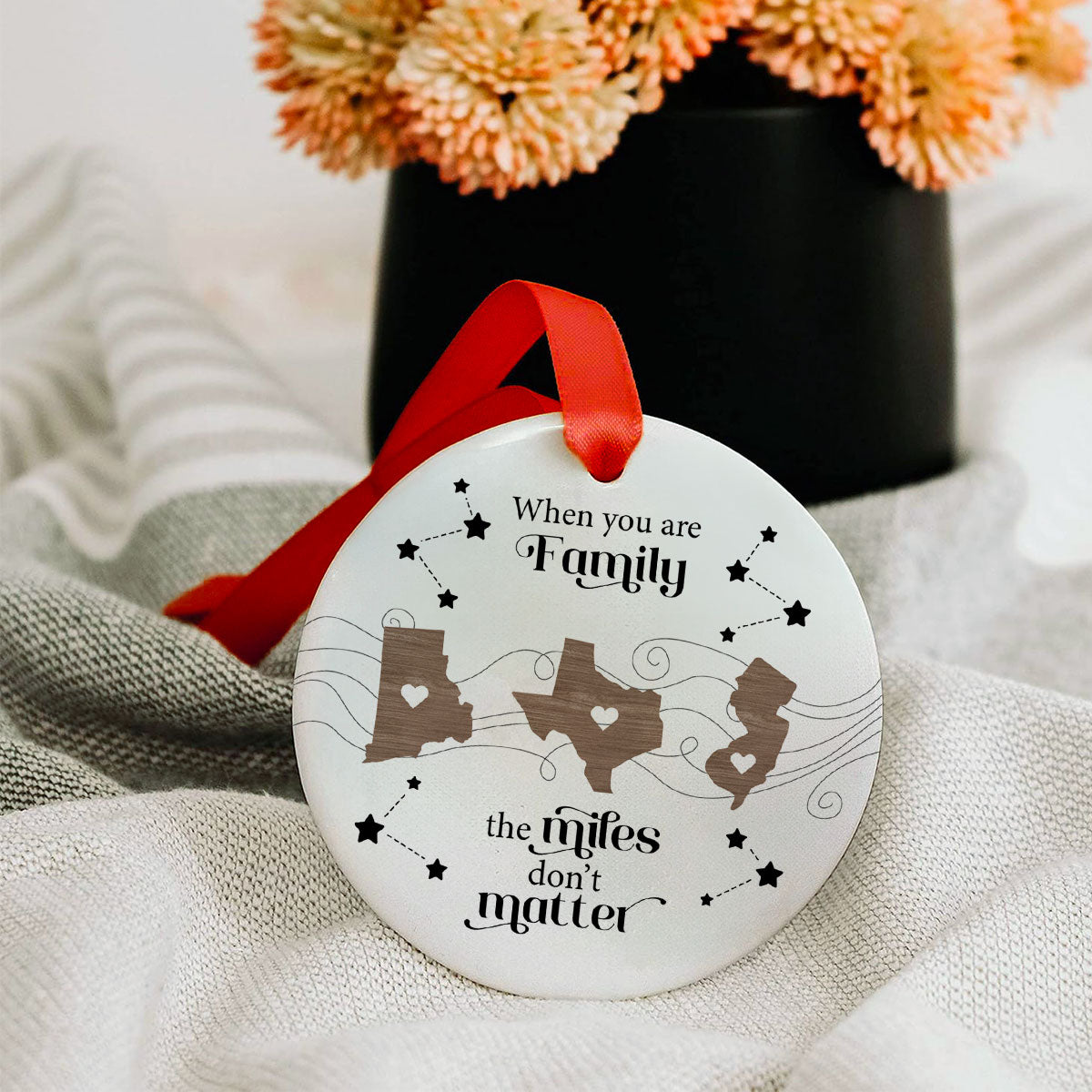 Custom Long Distance Ceramic Ornament, Heartfelt Christmas Gift for Family, Friends, Sisters, Besties