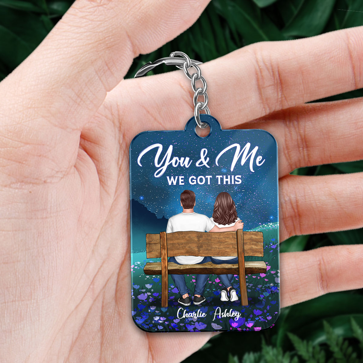 Couple On Bench Under Night Sky Favorite Song QR Code Personalized Acrylic Keychain