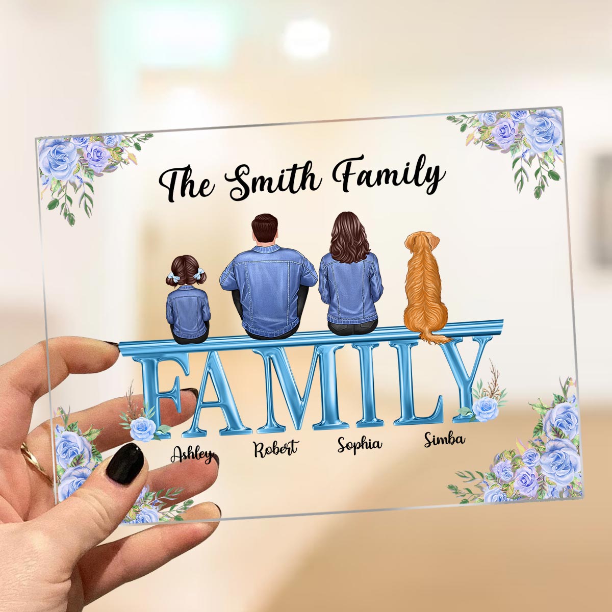 Denim Jacket Family Sitting On Text Personalized Acrylic Plaque