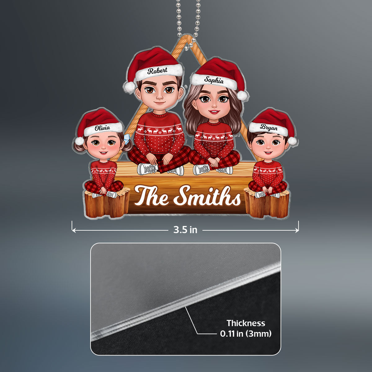 Christmas Cute Family Sitting Crossed Legs Personalized Acrylic Ornament