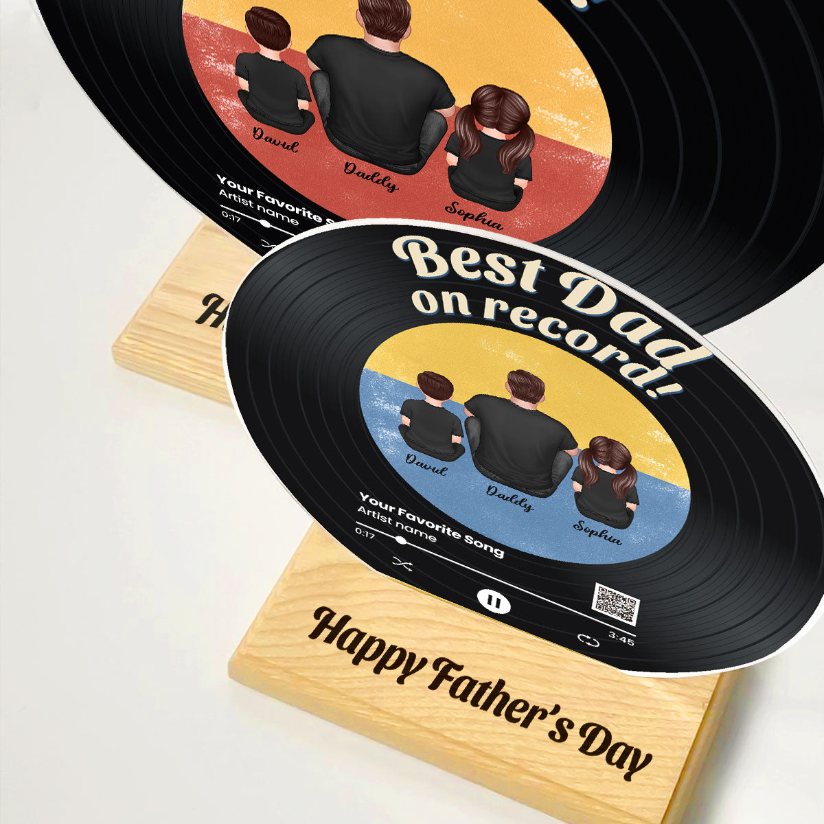 Retro Best Dad On Record Favorite Song Scannable QR Code Personalized Acrylic Record Plaque, Father's Day Gift For Dad