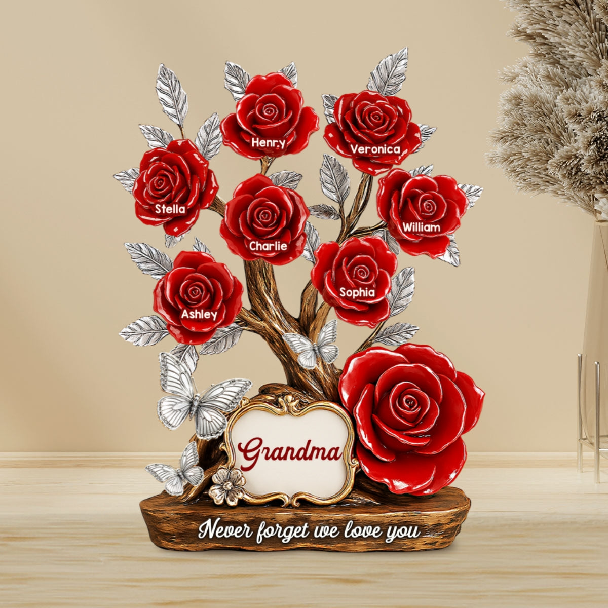 Mom Grandma & Kids Names On Roses Personalized Acrylic Block Plaque