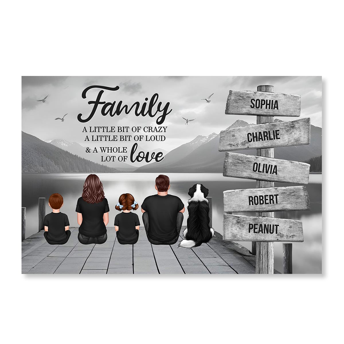 Retro Vintage Family A Little Whole Lot of Love Sign Posts - Personalized Poster - Gift For Family