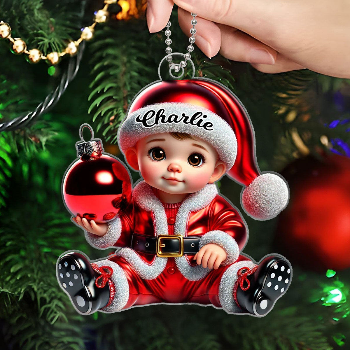 Baby In Santa Costume Personalized 2D Flat Acrylic Ornament, Christmas Gift for New Mom, New Dad, Baby Keepsake