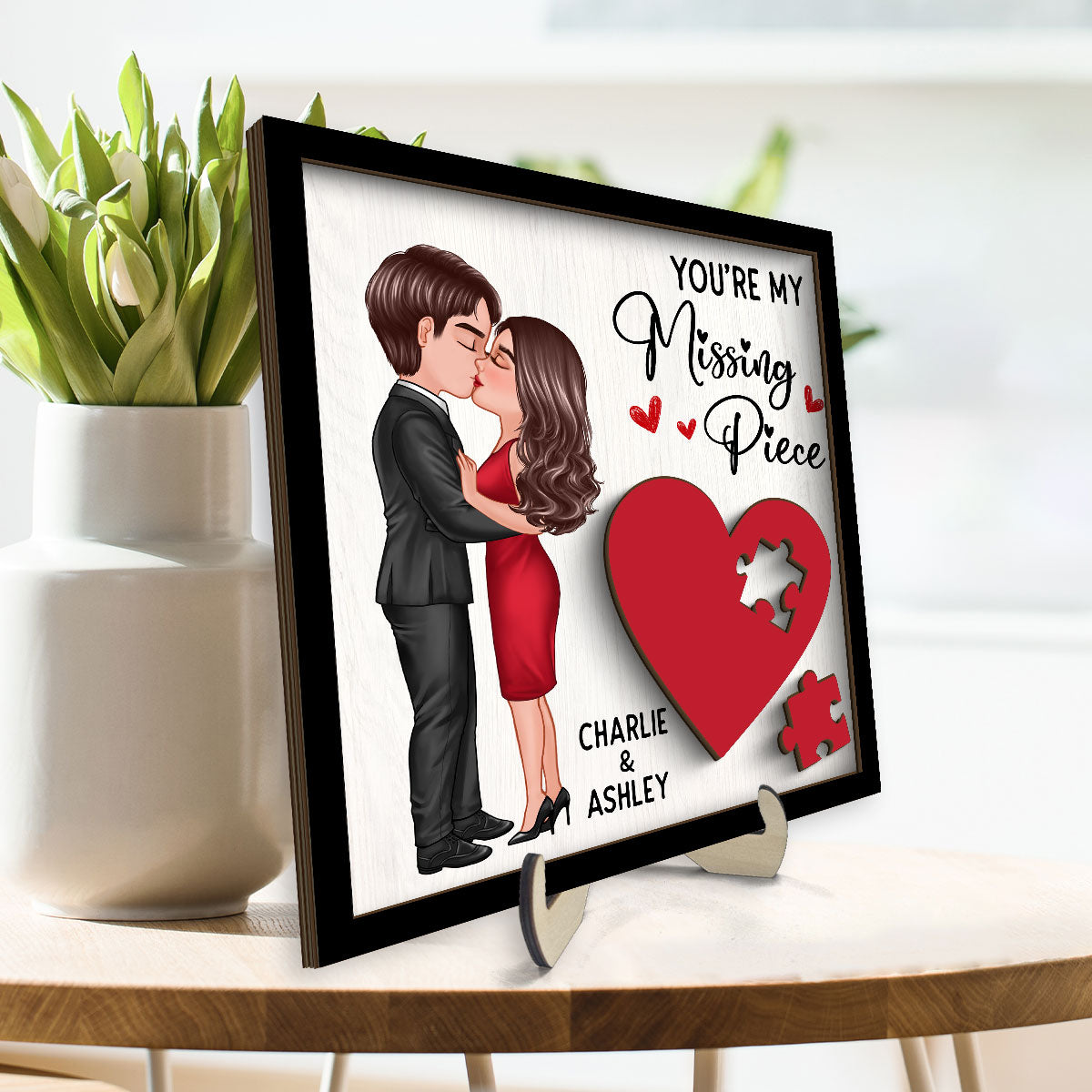 You're My Missing Piece Red Heart  Gift For Him For Her Personalized 2-layer Wooden Plaque