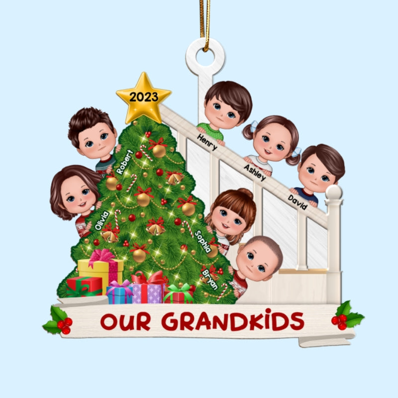 Christmas Tree And Stair Doll Grandkids Gift For Grandma Grandpa Grandparents Personalized Wooden Ornament