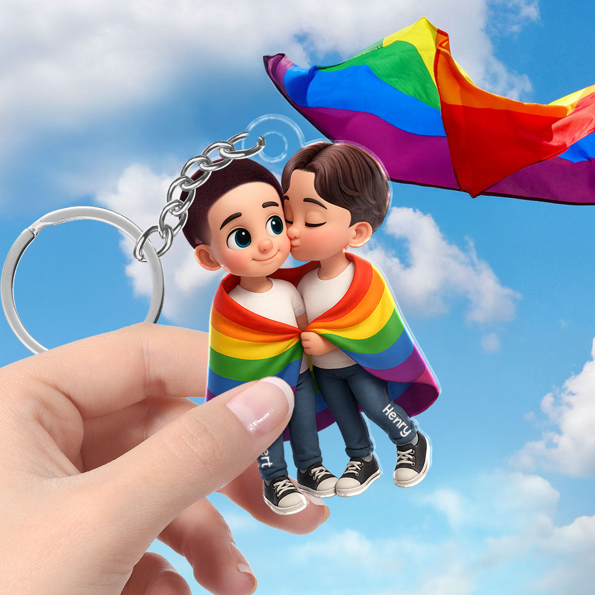 Pride Month LGBT Couple Love Is Love Personalized Acrylic Keychain, Gift For Couple