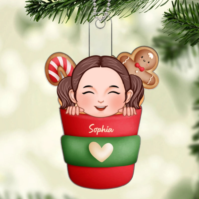 Christmas Hot Cocoa Gift For Kids Grandkids Personalized Acrylic Ornament