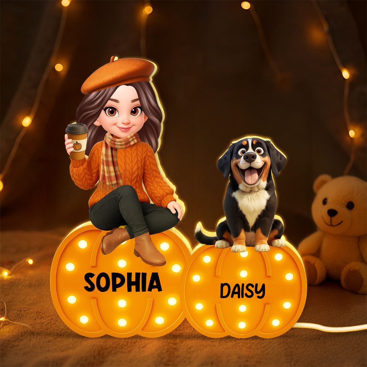Fall Season Dog Mom Marquee Pattern Texture Pumpkins Personalized LED Light Box