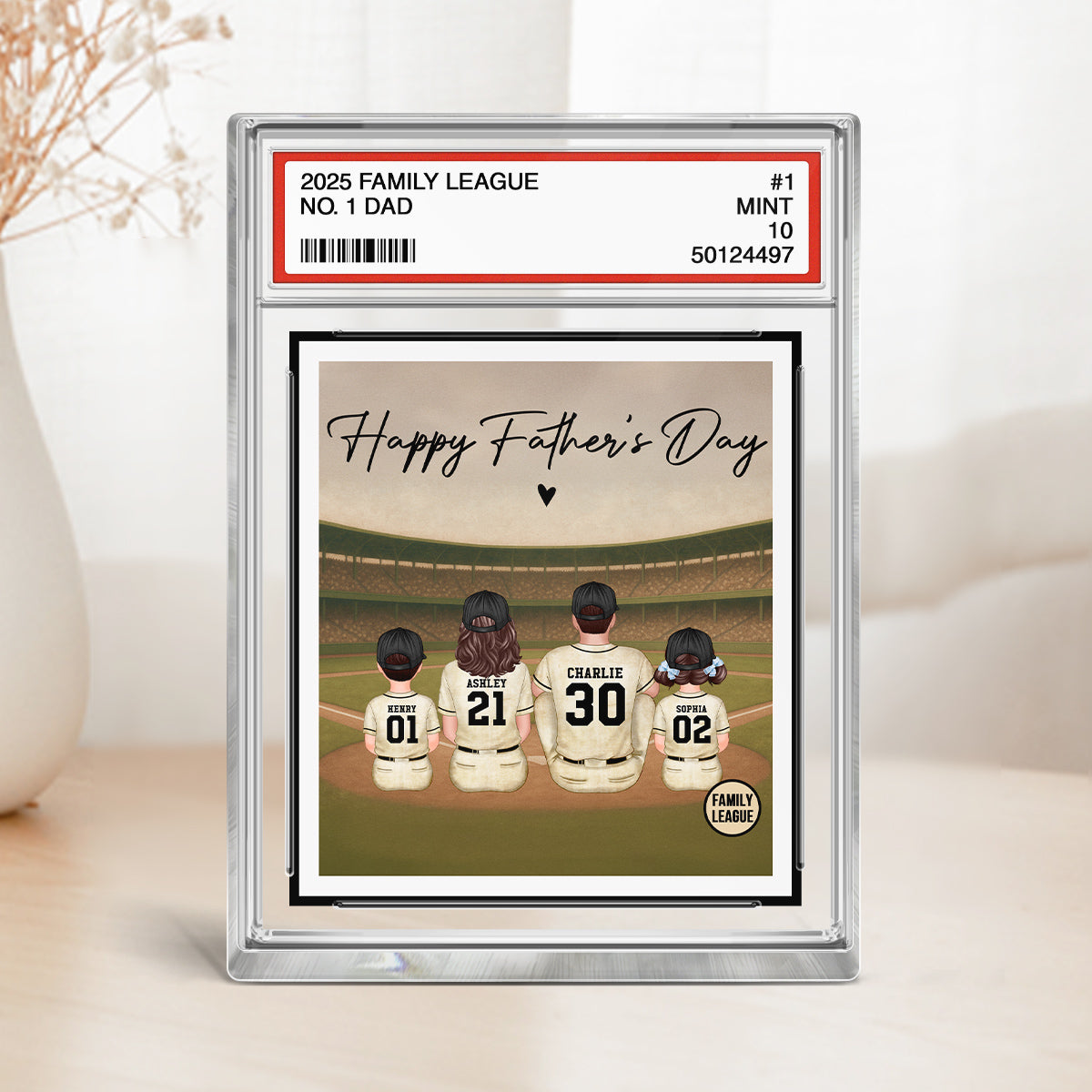 Retro Vintage Baseball Family No. 1 Dad Trading Card Style Personalized Rectangle Acrylic Block Plaque, Gift For Dad