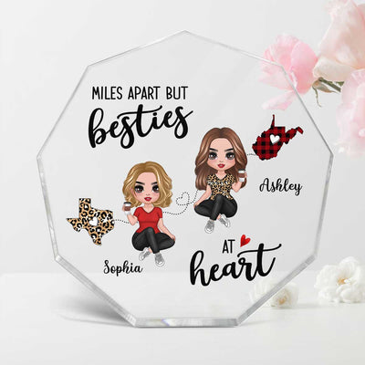 Miles Apart Long Distance Besties At Heart Personalized Nonagon Acrylic Plaque - Gift For Best Friends, Sisters