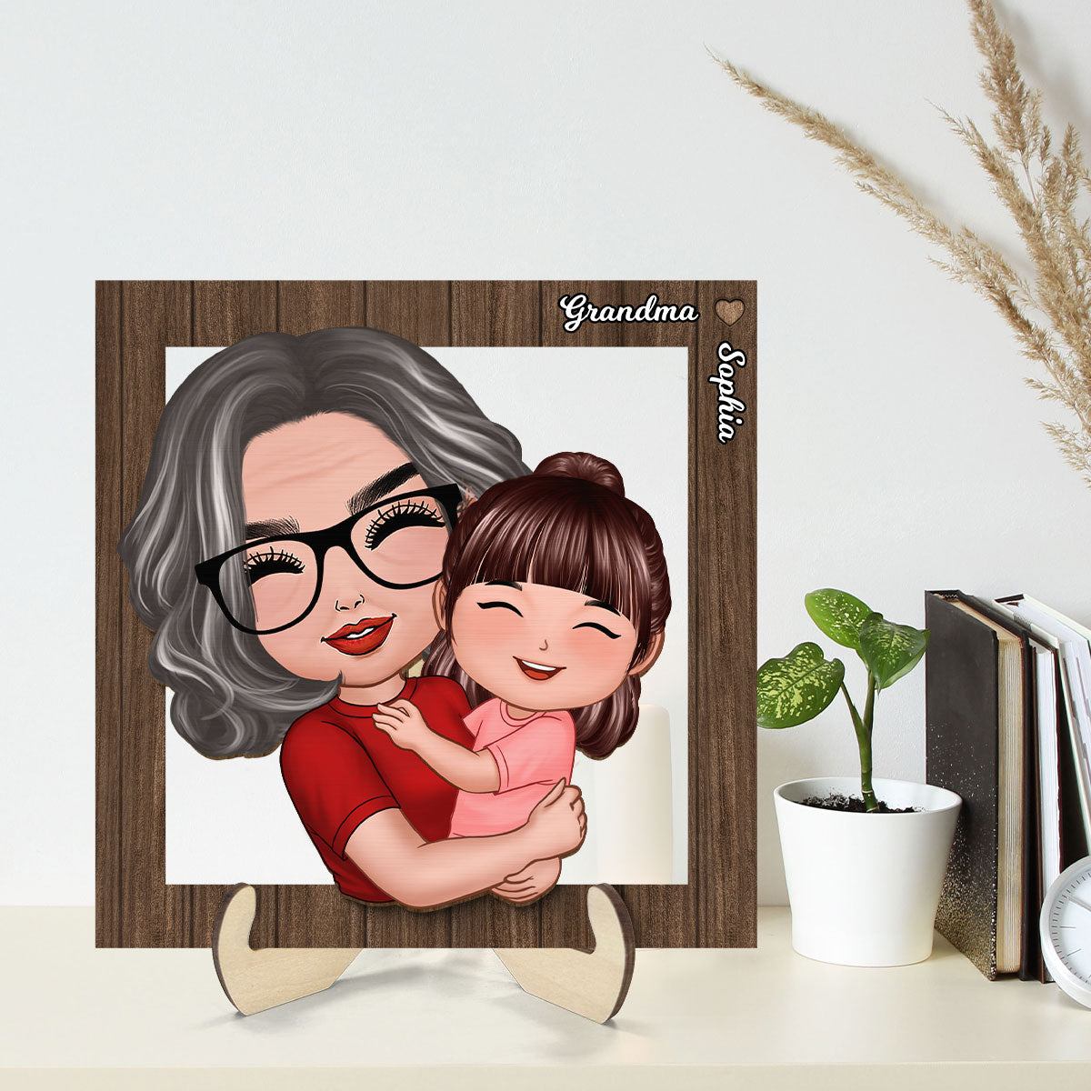 Grandma Mom Holding Kid Personalized 2-layer Wooden Plaque