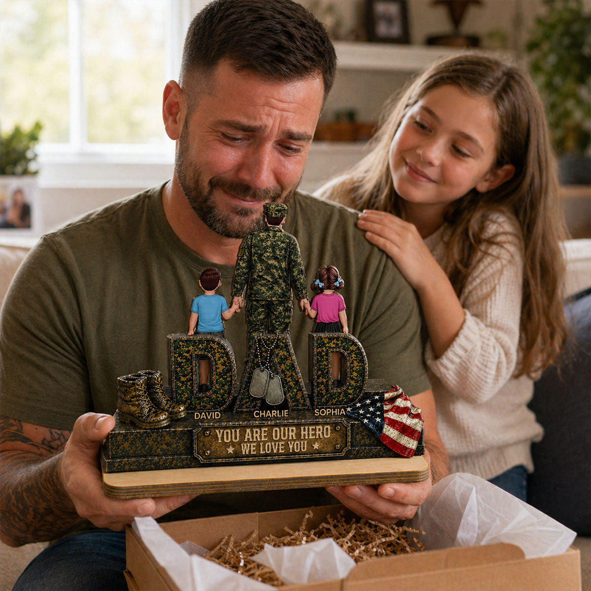 Army Dad You Are Our Hero - Personalized 2-Layered Wooden Plaque - Father's Day Gift For Dad, Husband