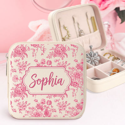 Chinoiserie Pattern Custom Name Gift for Women Friends Teen Birthday Gift Travel Case Personalized Jewelry Box