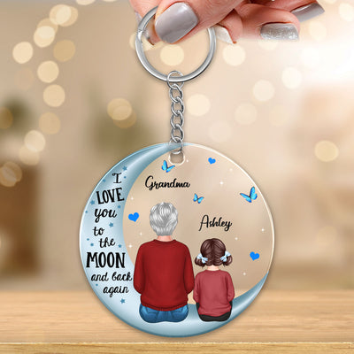 Grandma & Grandkids Back View On Blue Moon Personalized Acrylic Keychain