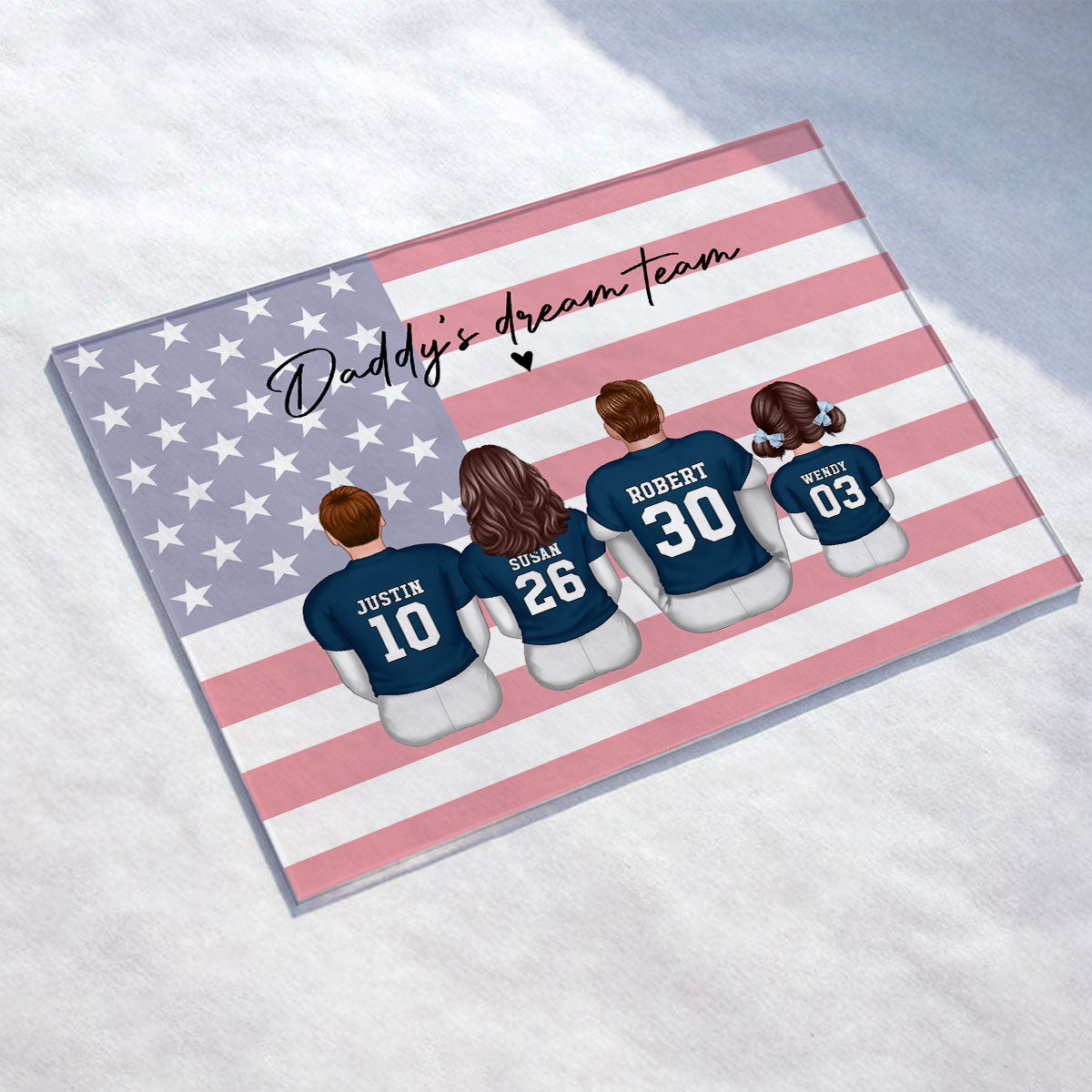 Daddy's Team Football Family Sitting Personalized Acrylic Plaque, Gift For Dad, Grandpa, Husband