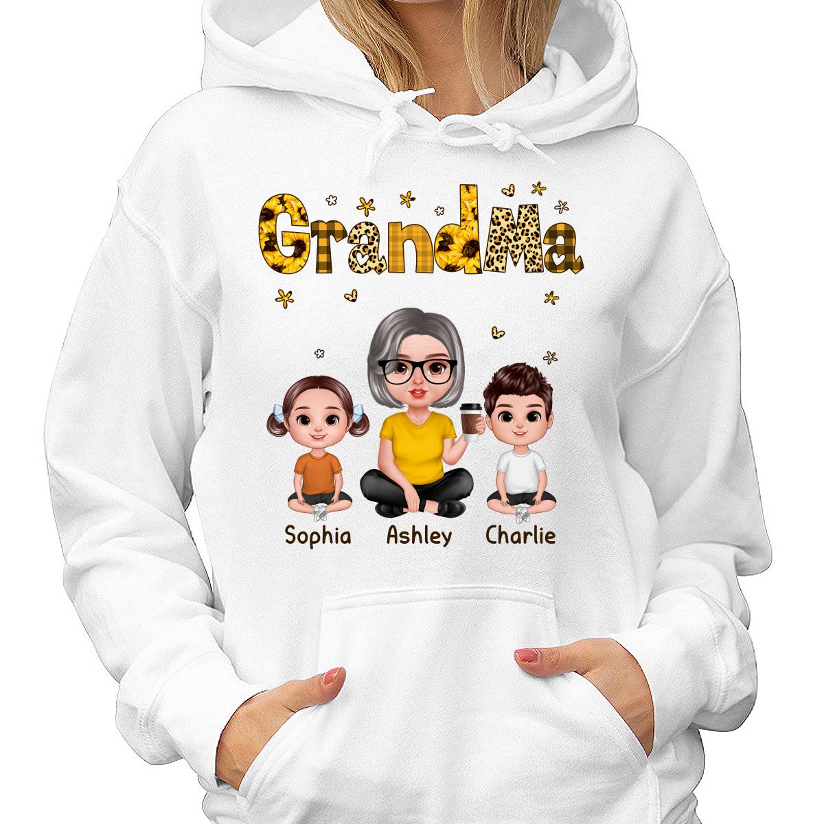 Realistic Grandma Grandkids Yellow Pattern Personalized Shirt